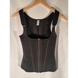 Women's Black Corset Tank Top with Zipper and Adjustable Straps Size S